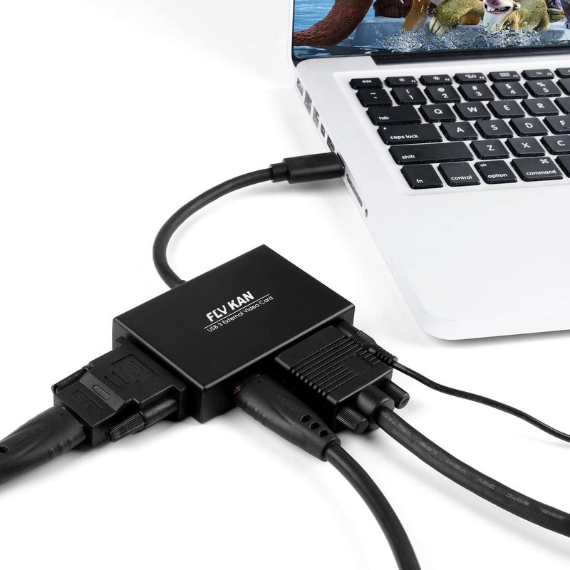 FLY KAN USB 3.0 to HDMI-DVI-VGA Video External Graphics Card Adapter for Multiple Monitors/Laptop-Add HDMI and DVI-D or VGA Adapter- Support Windows-Mirrored, Extended or Primary Display - Image 3